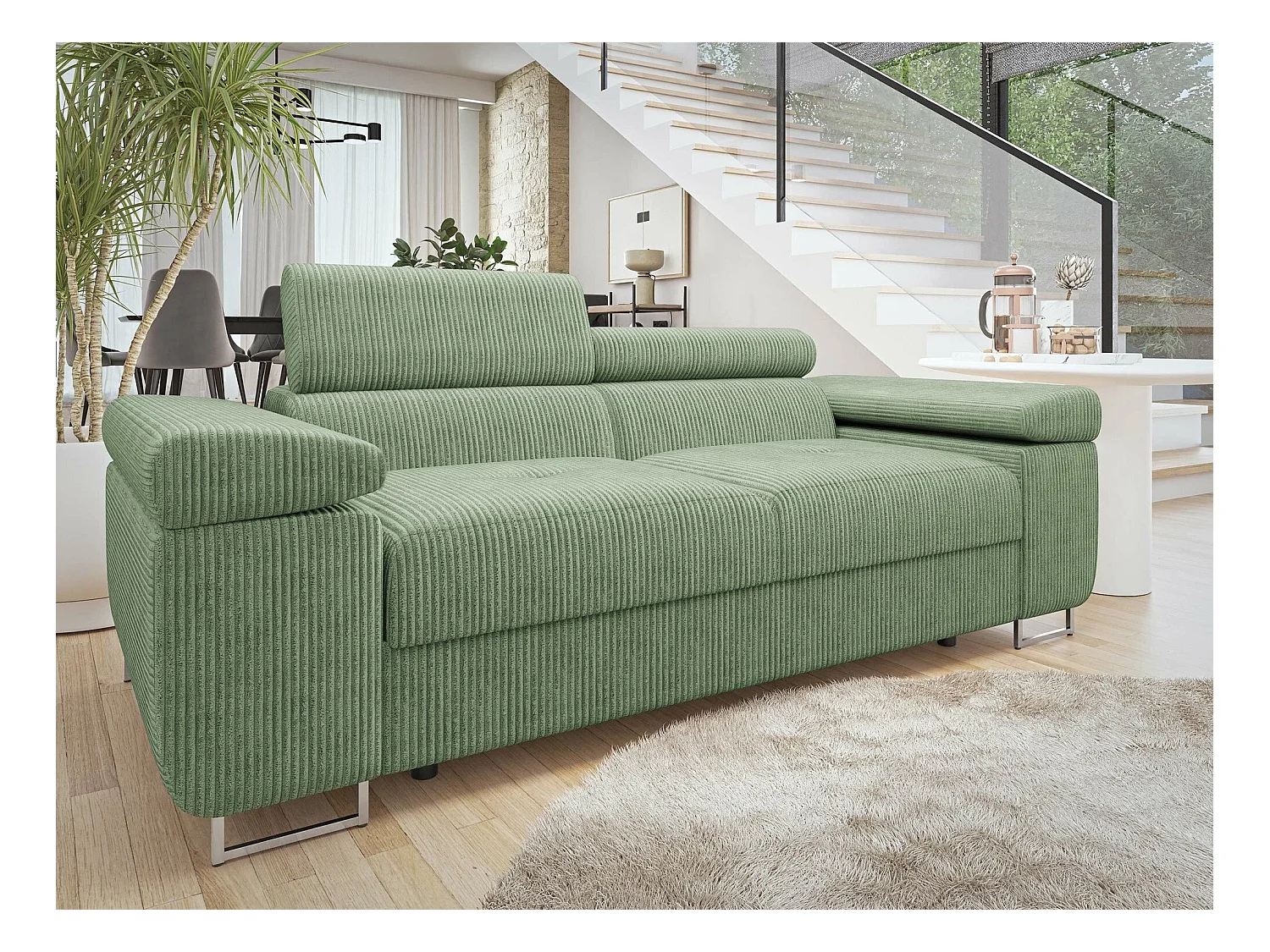 Canapé Comfivo Eliferu 105, Vert, 198x102x70cm, Tapisserie, Pieds: Métal