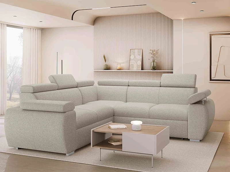 Sofá rinconero Columbus 215, De color marrón claro, Función de descanso, Almacenaje, 85cm