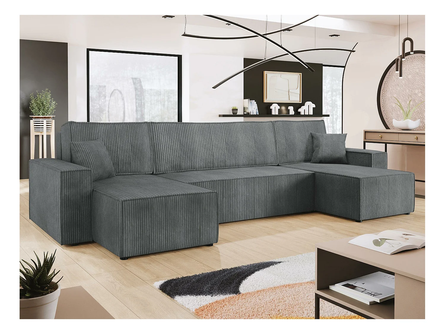 Canapé d'angle Shelton 101, Gris, Fonction de couchage, Boîte de literie, 312x145x82cm