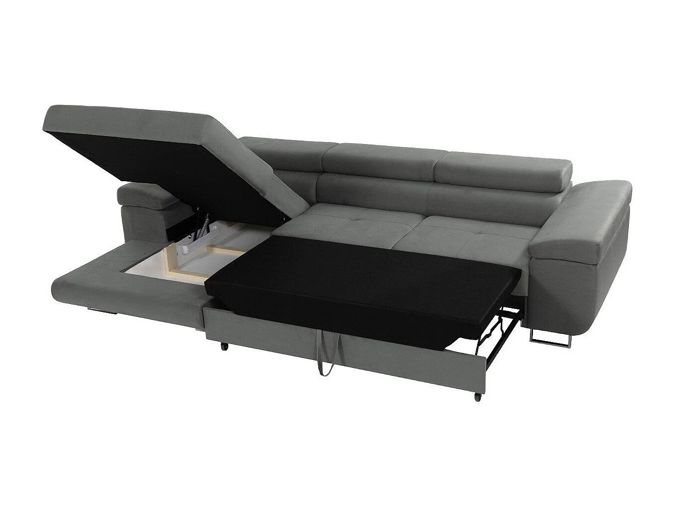 Sofá rinconero Comfivo Eliferu 102, Gris, Función de descanso, Almacenaje, 280x170x70cm