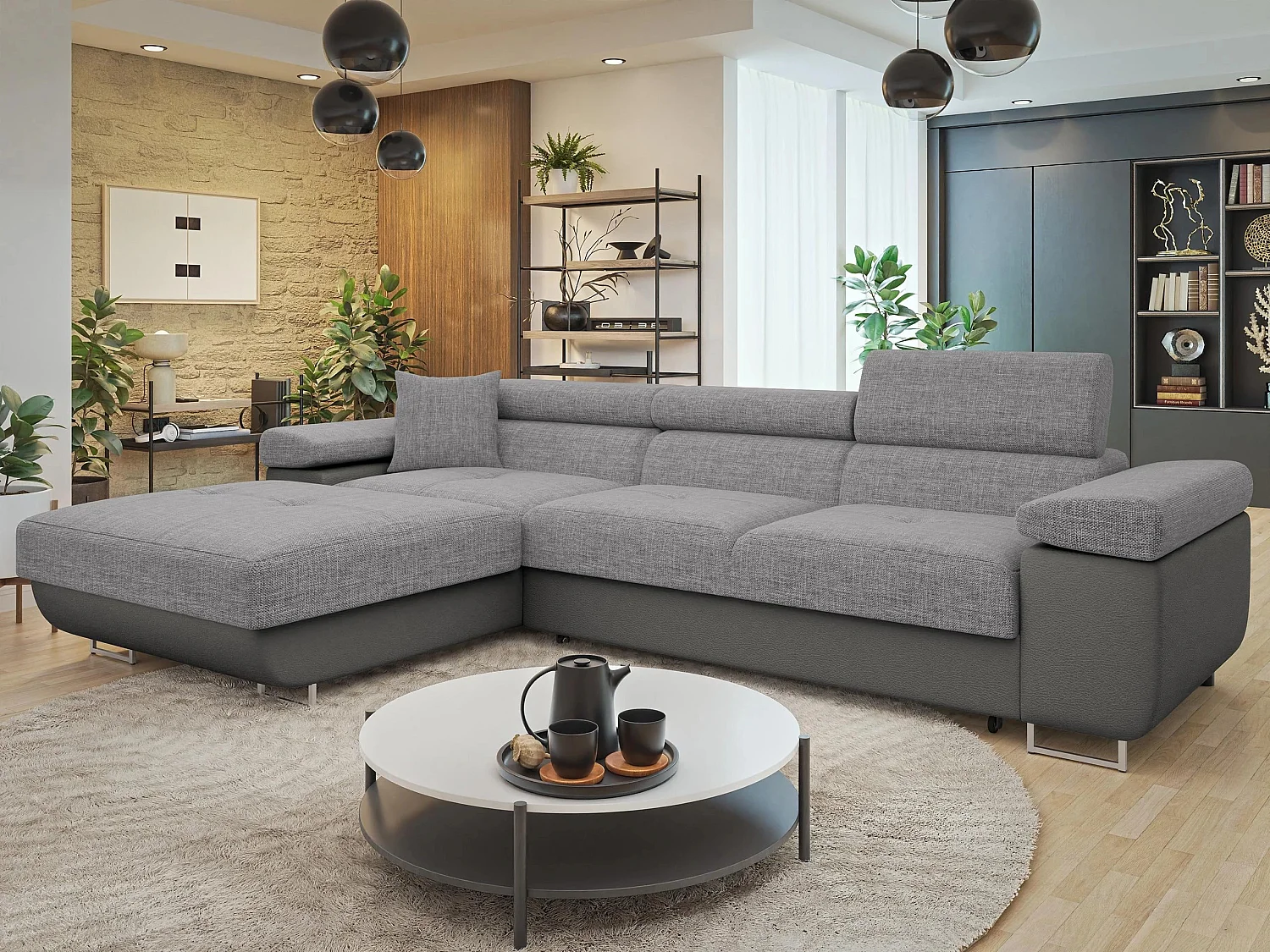 Canapé d'angle Comfivo Vinetum II, Gris, Disponible, 280x170x70cm