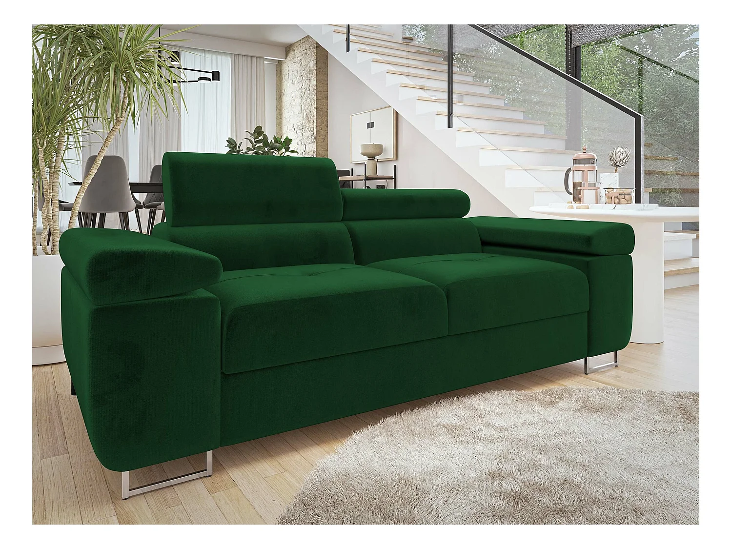 Canapé Comfivo Eliferu 105, Vert, 198x102x70cm, Tapisserie, Pieds: Métal