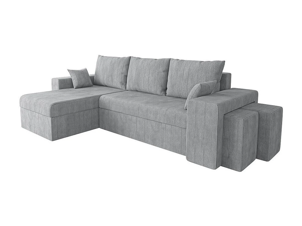 Canapé d'angle Memphis 138, Gris, Fonction de couchage, Boîte de literie, 256x139x80cm