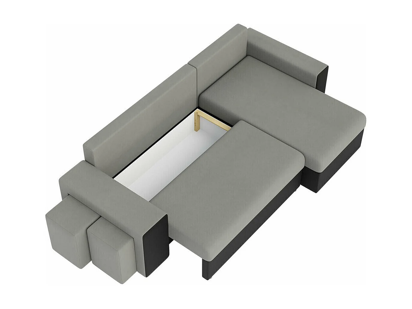 Canapé d'angle Memphis 138, Gris, Fonction de couchage, Boîte de literie, 256x139x80cm