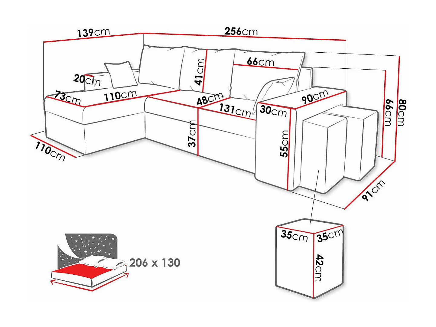 Canapé d'angle Memphis 138, Gris, Fonction de couchage, Boîte de literie, 256x139x80cm