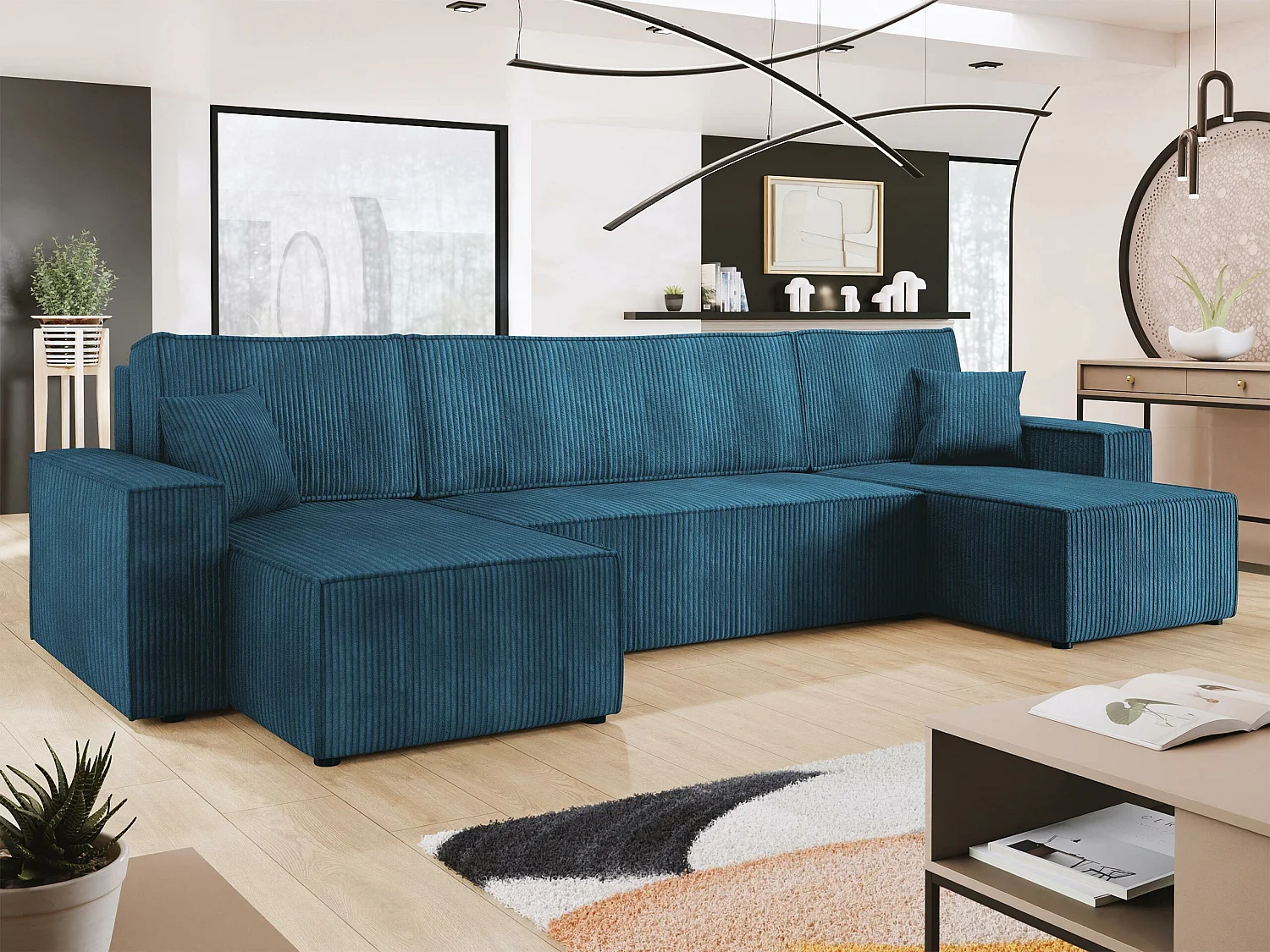 Canapé d'angle Shelton 101, Bleu, Disponible, 312x145x82cm