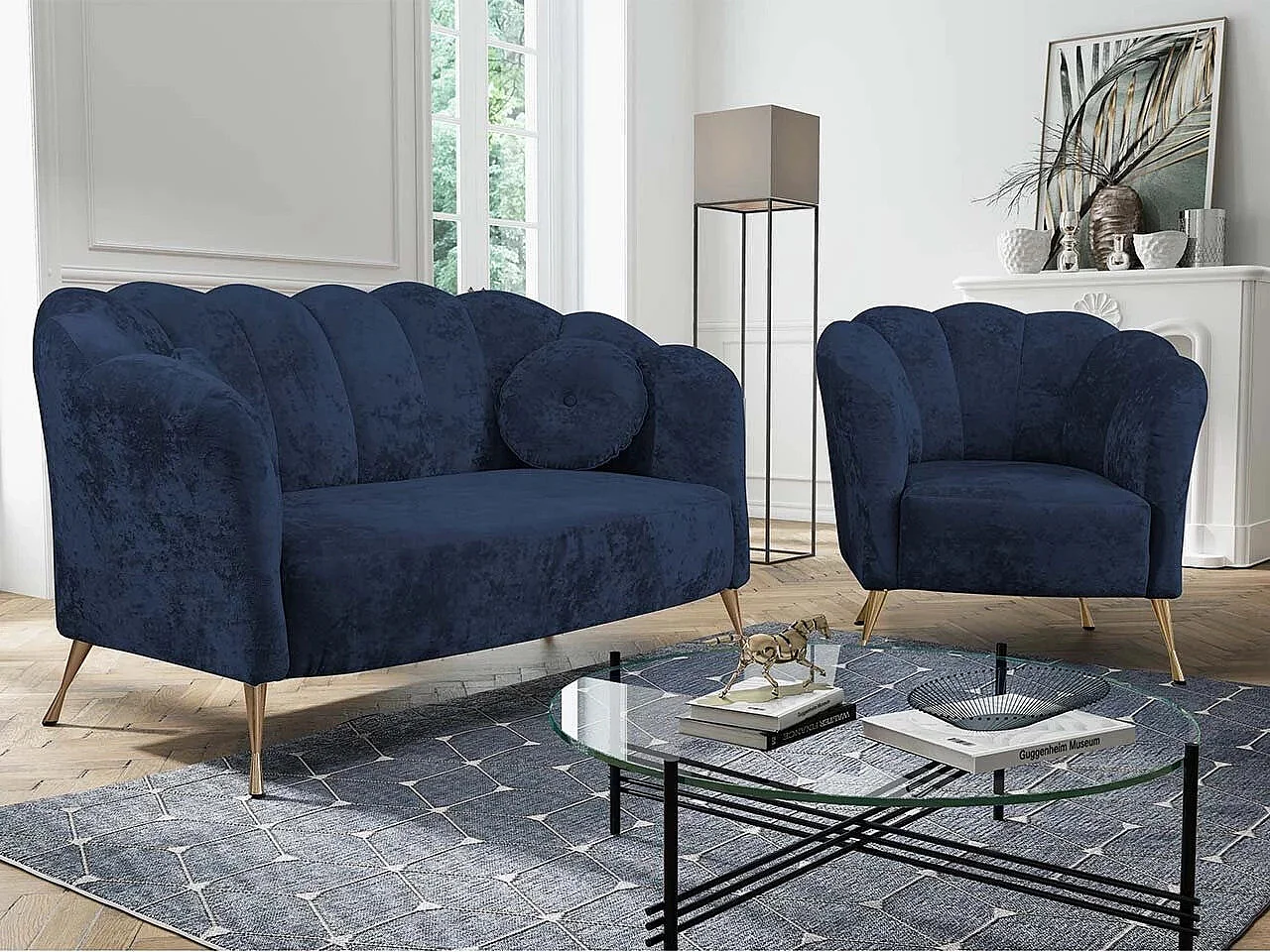 Canapé Providence 151, Bleu, 155x83x78cm, Tissu, Pieds: Métal