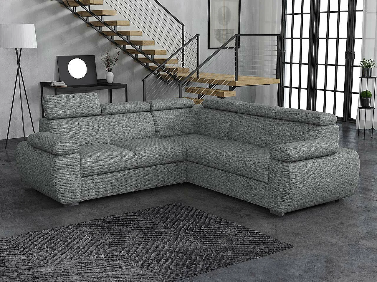 Sofá rinconero Columbus 215, Gris, Función de descanso, Almacenaje, 260x260x85cm