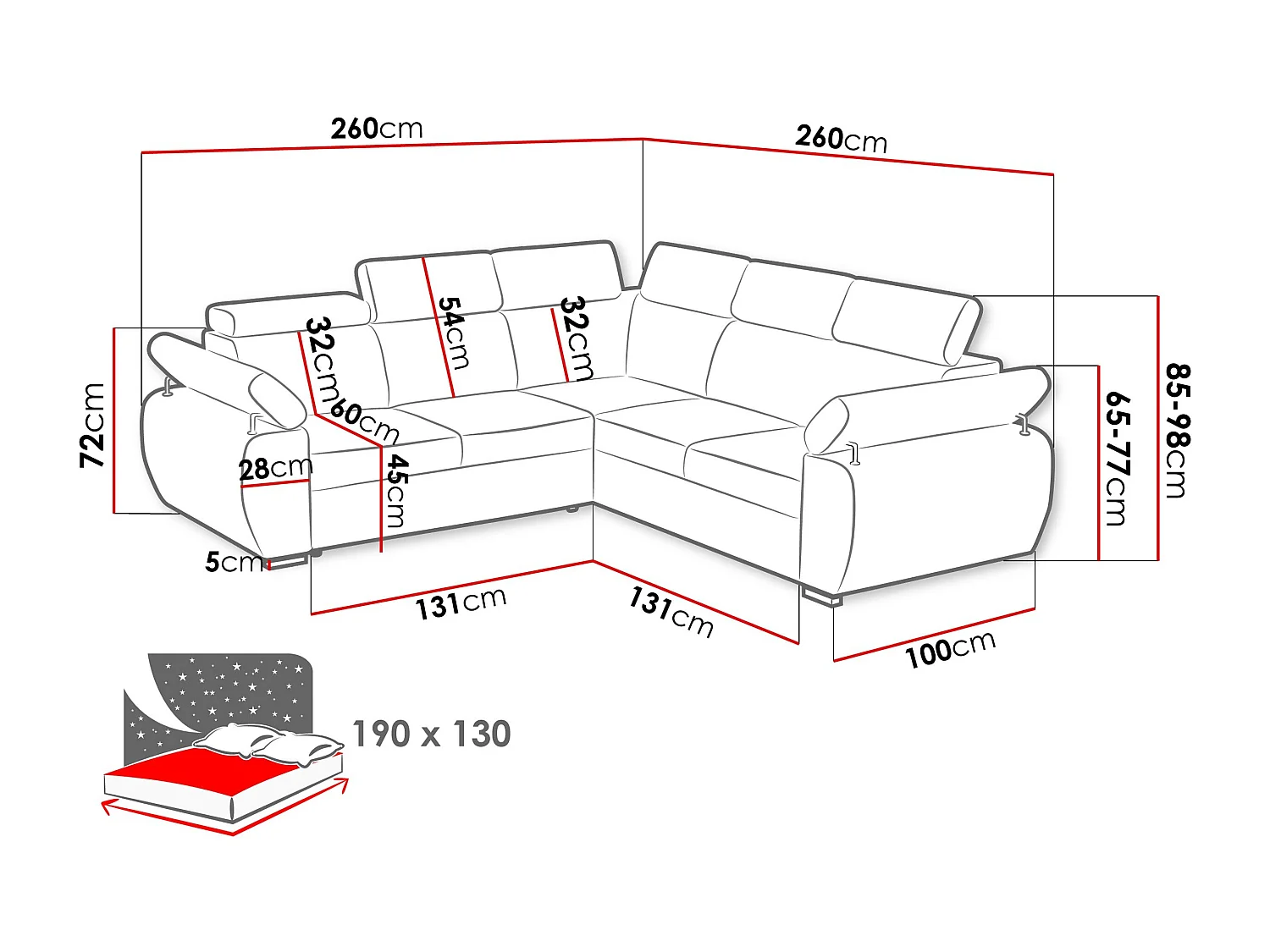 Canapé d'angle Columbus 215, Gris, Disponible, 260x260x85cm