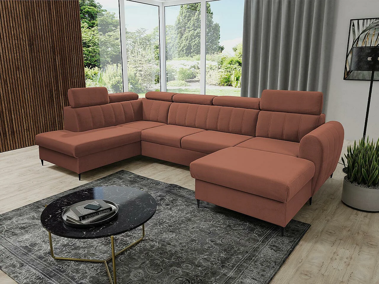 Sofá de canto Temple 128, Vermelho, Funcionalidade de dormir