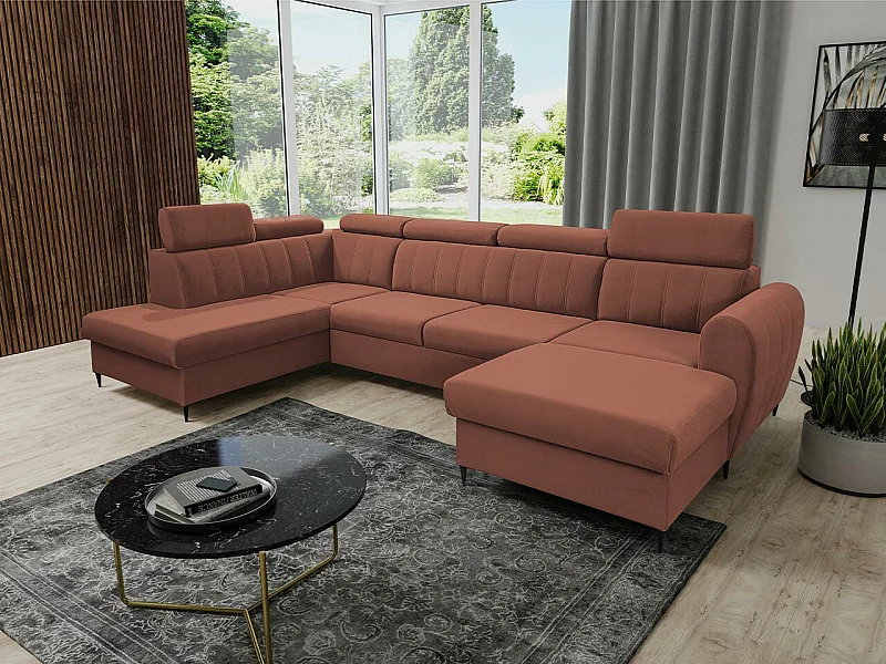 Sofá rinconero Temple 128, Rojo, Función de descanso, Almacenaje, 355x200x90cm