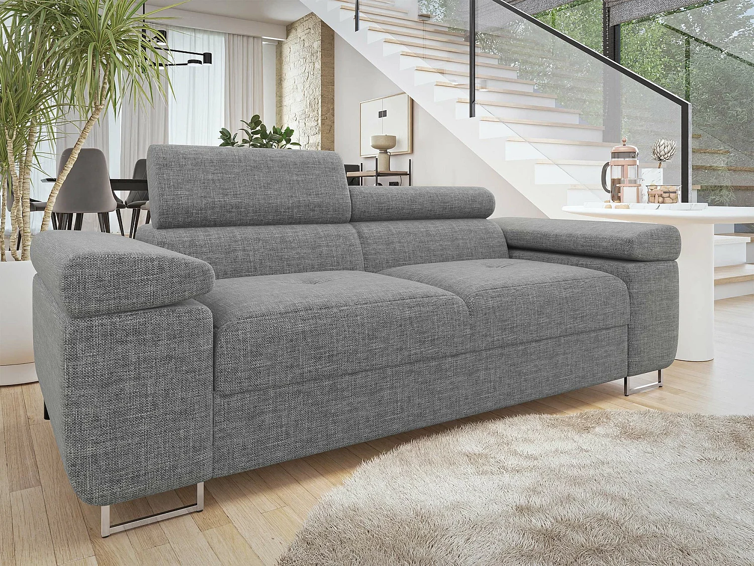 Sofá Comfivo Eliferu 105, Gris, 198x102x70cm, Tapiz, Patas: Metal