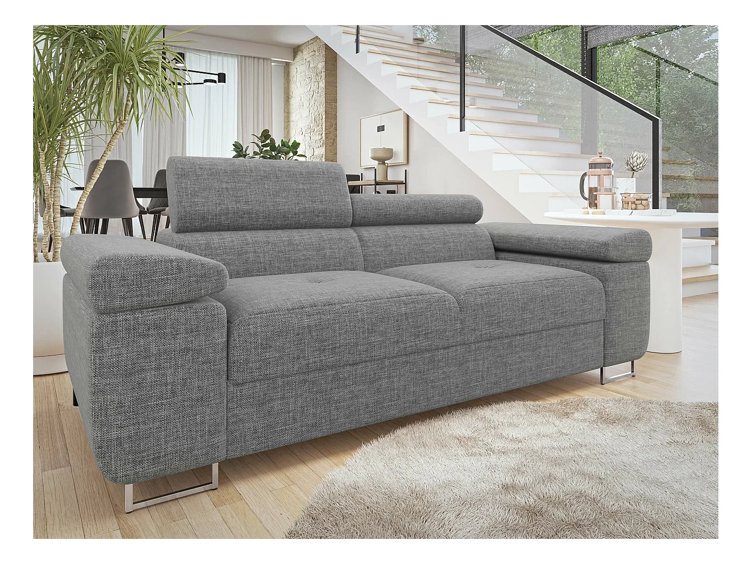 Canapé Comfivo Eliferu 105, Gris, 198x102x70cm, Tapisserie, Pieds: Métal