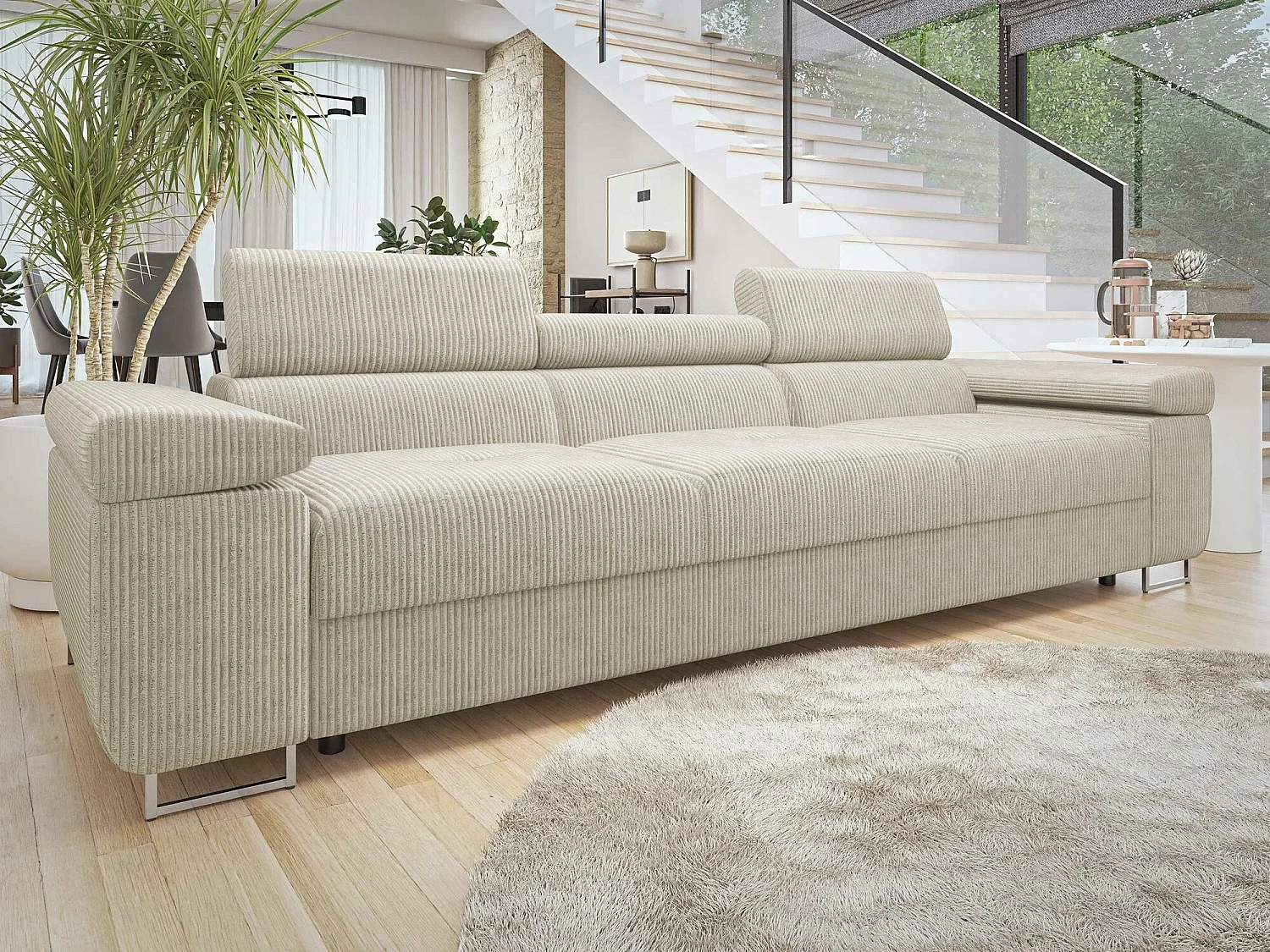 Canapé Comfivo Eliferu 104, Brun clair, 263x102x70cm, Tapisserie, Pieds: Métal