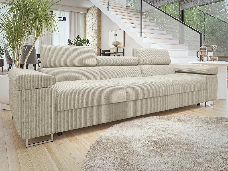 Sofá Comfivo Eliferu 104, De color marrón claro, 263x102x70cm, Tapiz, Patas: Metal