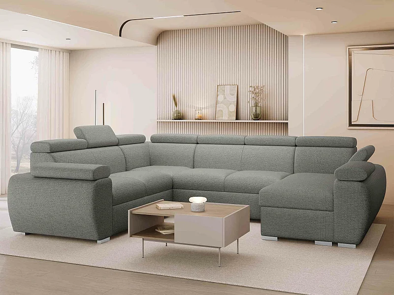 Sofá rinconero Columbus 214, Gris, Función de descanso, Almacenaje, 325x260x85cm