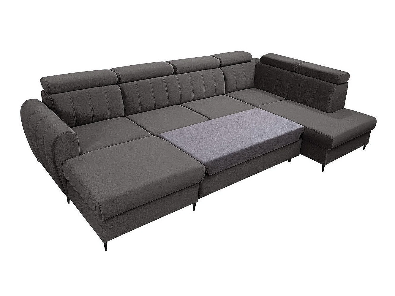 Canapé d'angle convertible 3 places en tissu vert TEMPLE 355x200x90 cm
