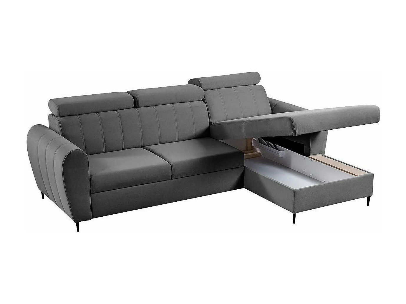 Canapé d'angle Temple 126, Brun clair, Fonction de couchage, Boîte de literie, 262x175cm