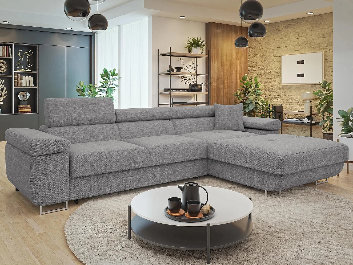 Canapé d'angle Comfivo Vinetum II, Gris clair, Disponible, 280x170x70cm