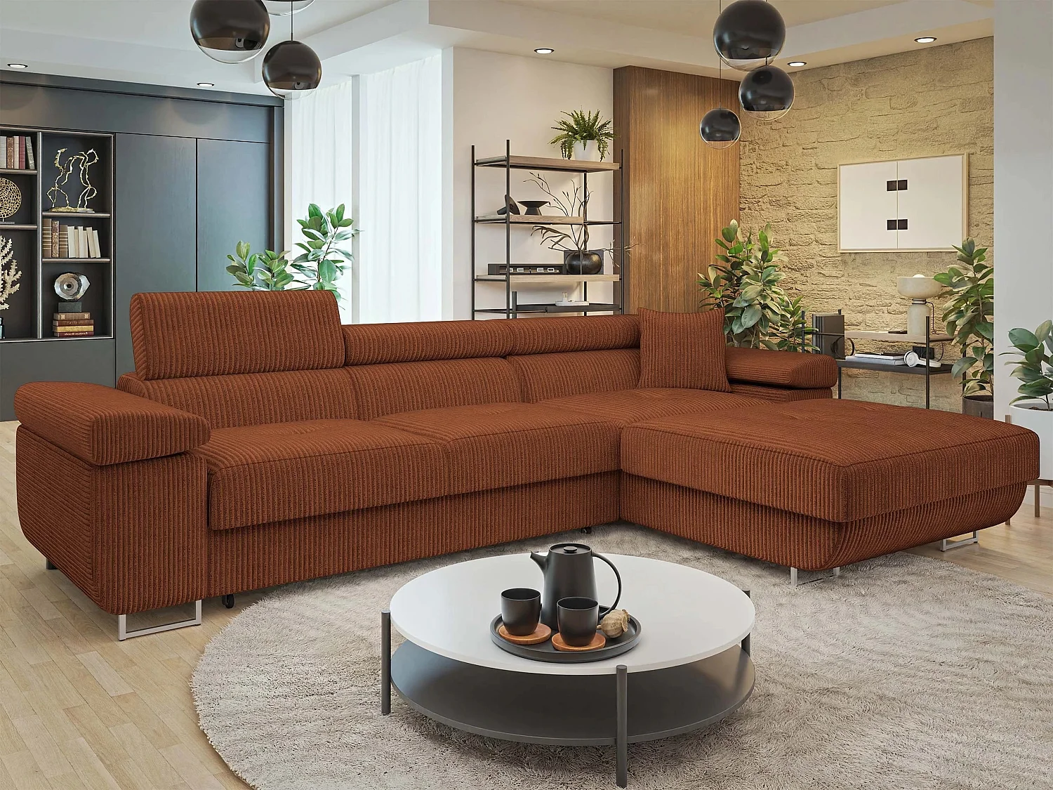 Canapé d'angle Comfivo Vinetum II, Marron, Disponible, 280x170x70cm