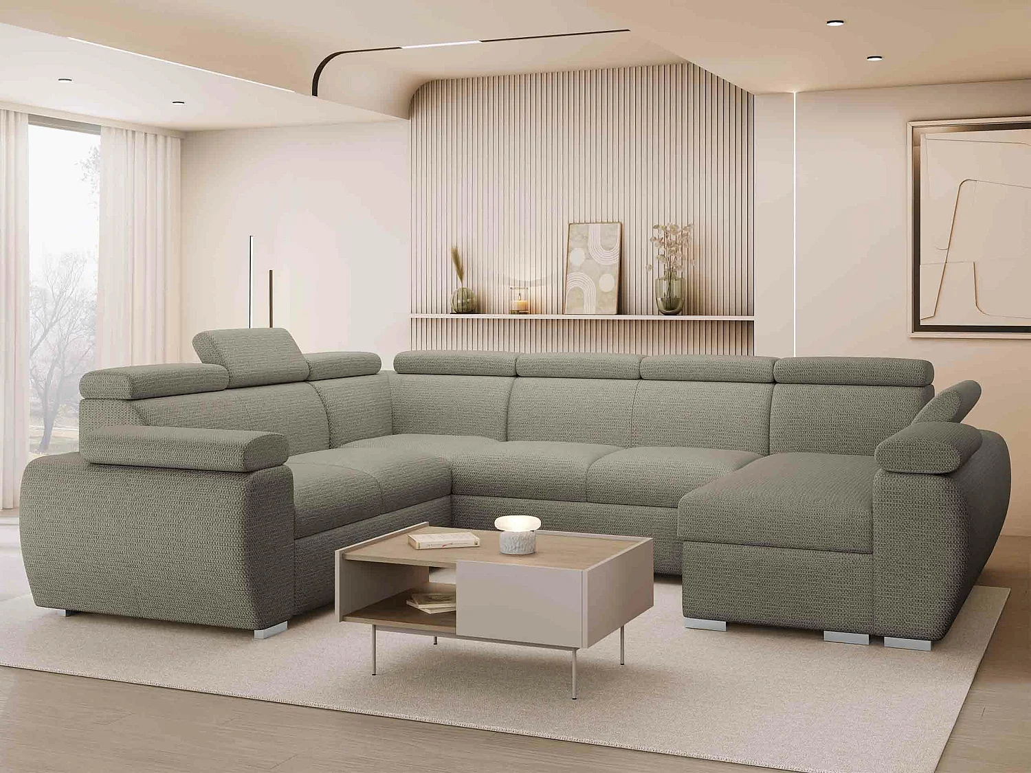 Canapé d'angle Columbus 214, Gris clair, Disponible, 325x260x85cm