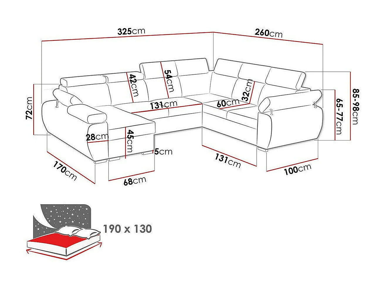 Canapé d'angle Columbus 214, Gris clair, Disponible, 325x260x85cm