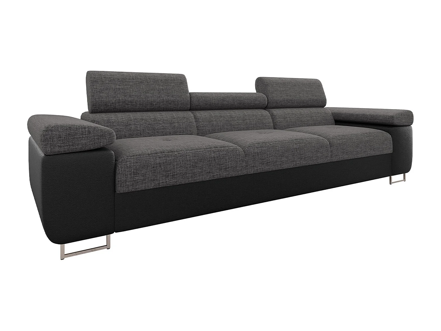 Sofá Comfivo Eliferu 104, Gris, 263x102x70cm, Cuero ecológico + Tapiz, Patas: Metal