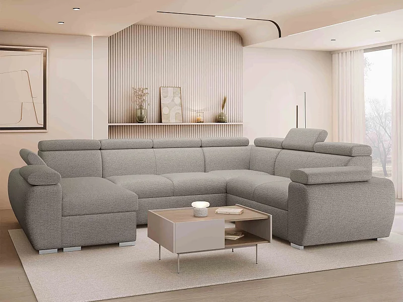 Canapé d'angle Columbus 214, Gris, Disponible, 325x260x85cm