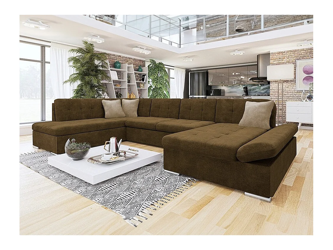 Canapé d'angle Comfivo 150, Marron, Fonction de couchage, Boîte de literie, 345x205x76cm
