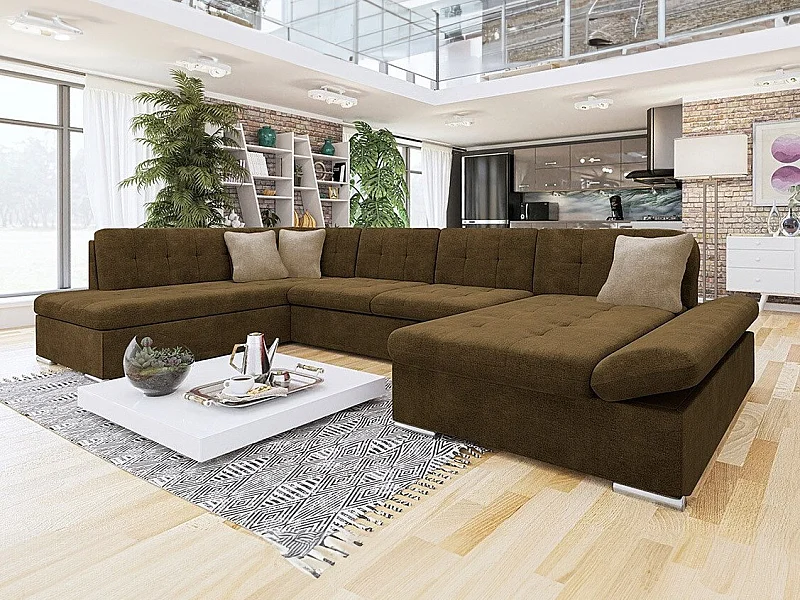 Sofá rinconero Comfivo 150, Marrón, Función de descanso, Almacenaje, 345x205x76cm