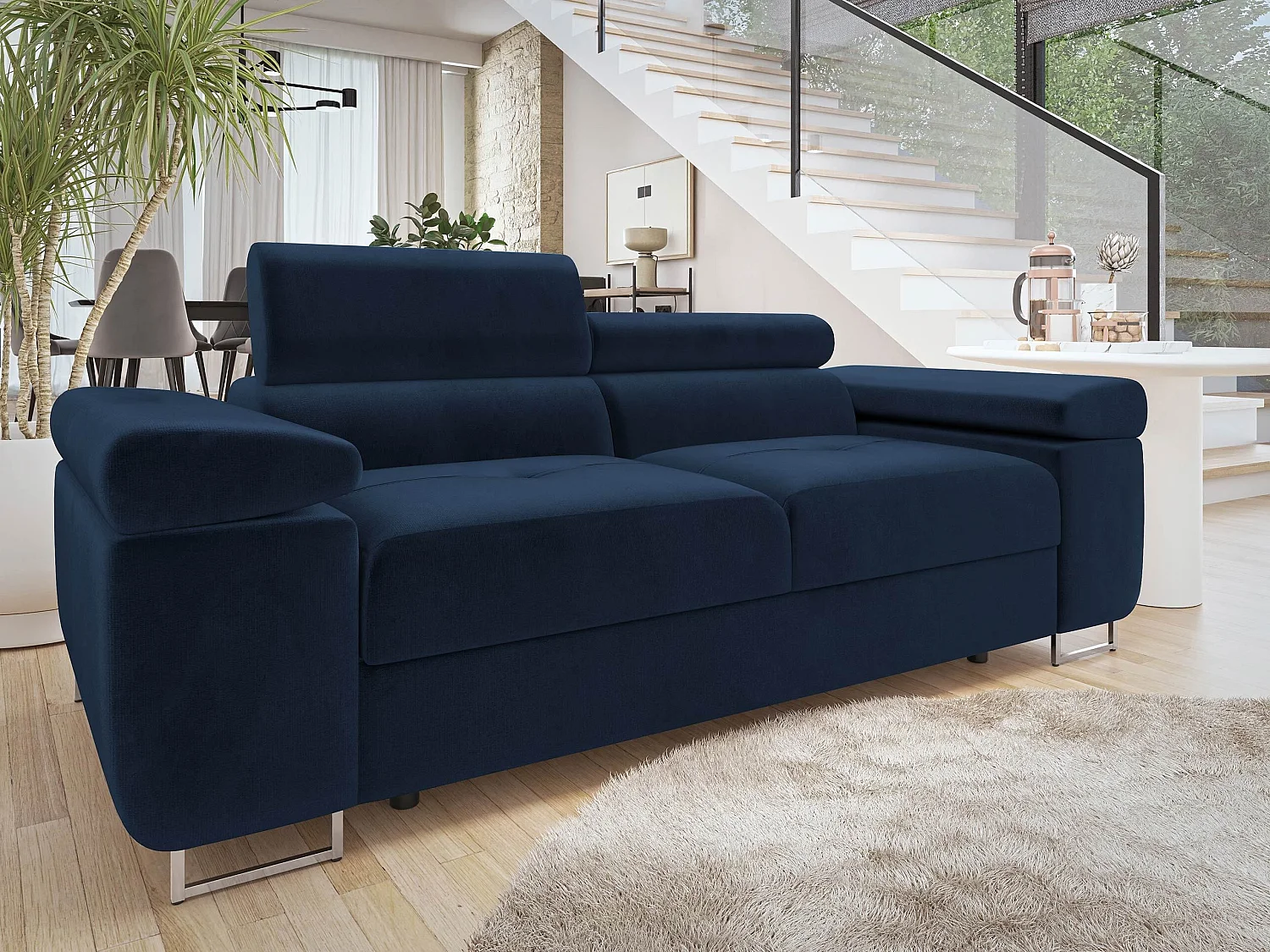 Canapé Comfivo Vinetum II, Bleu, 198x102x70cm, Tissu, Pieds: Plastique|Métal
