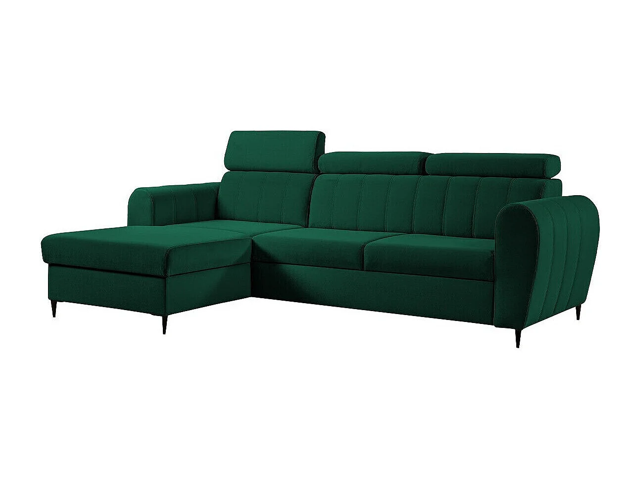 Sofá rinconero Temple 126, Verde, Función de descanso, Almacenaje, 262x175x90cm