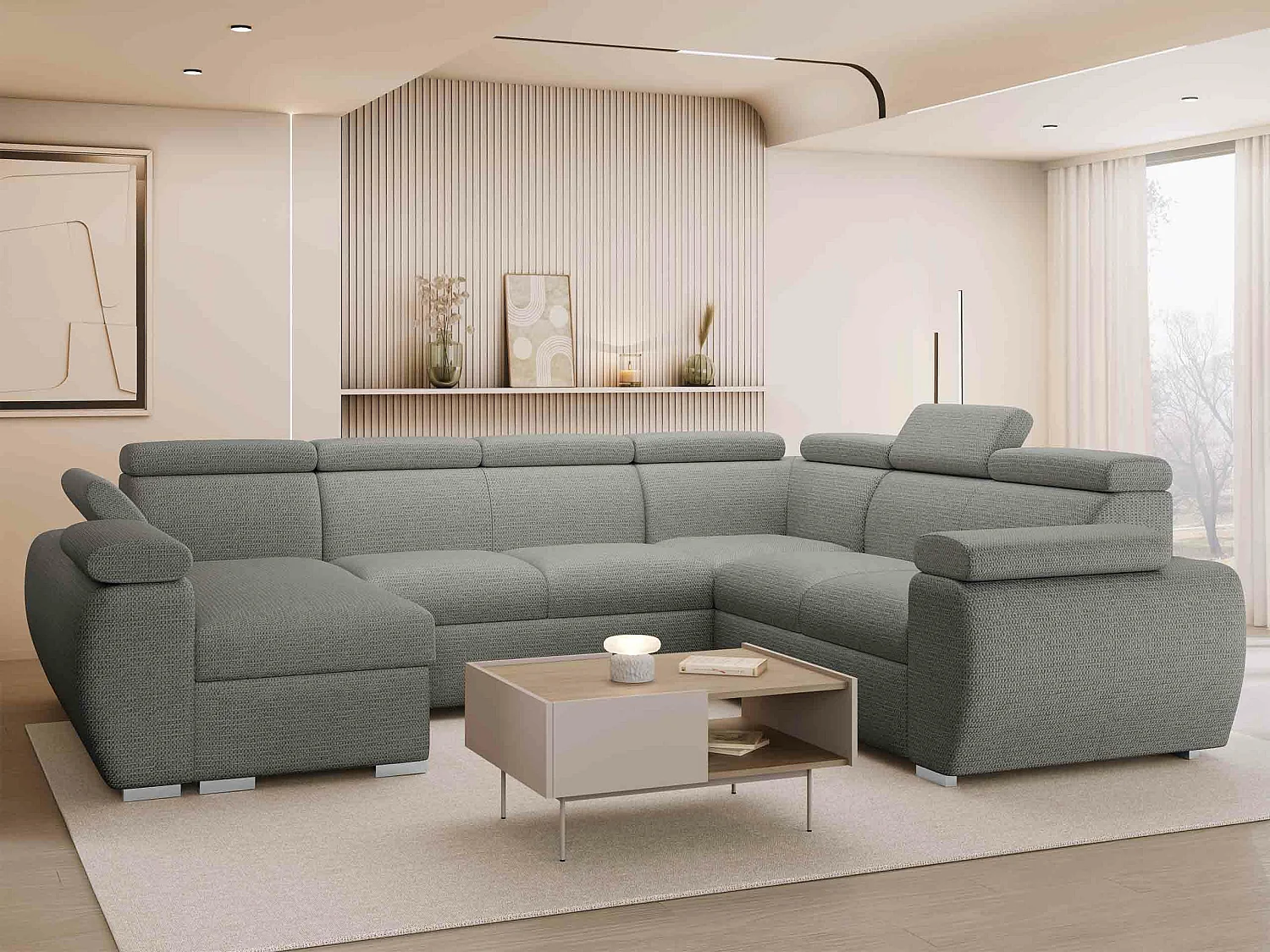 Canapé d'angle Columbus 214, Gris, Disponible, 325x260x85cm