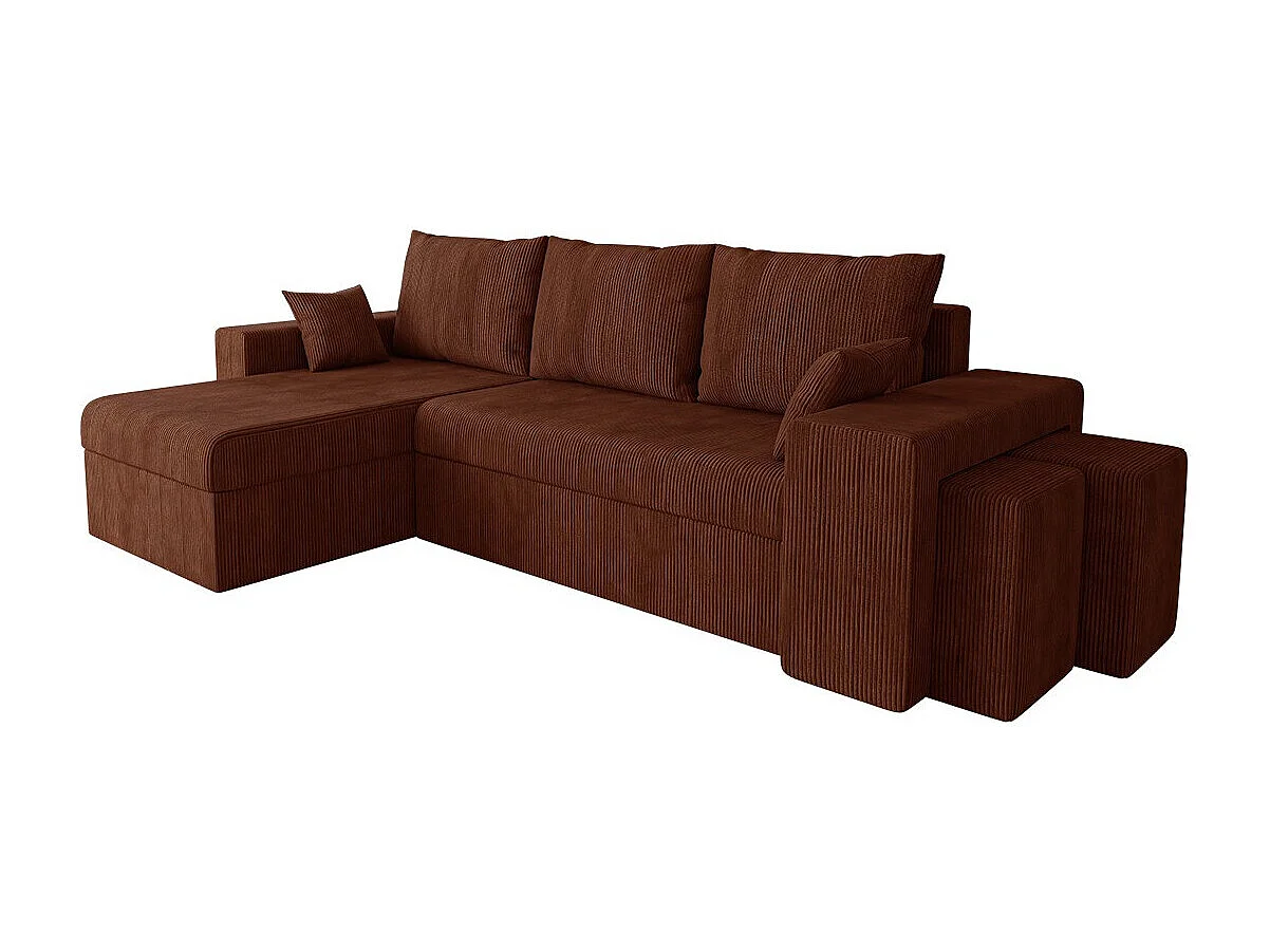 Canapé d'angle Memphis 138, Marron, Fonction de couchage, Boîte de literie, 256x139x80cm