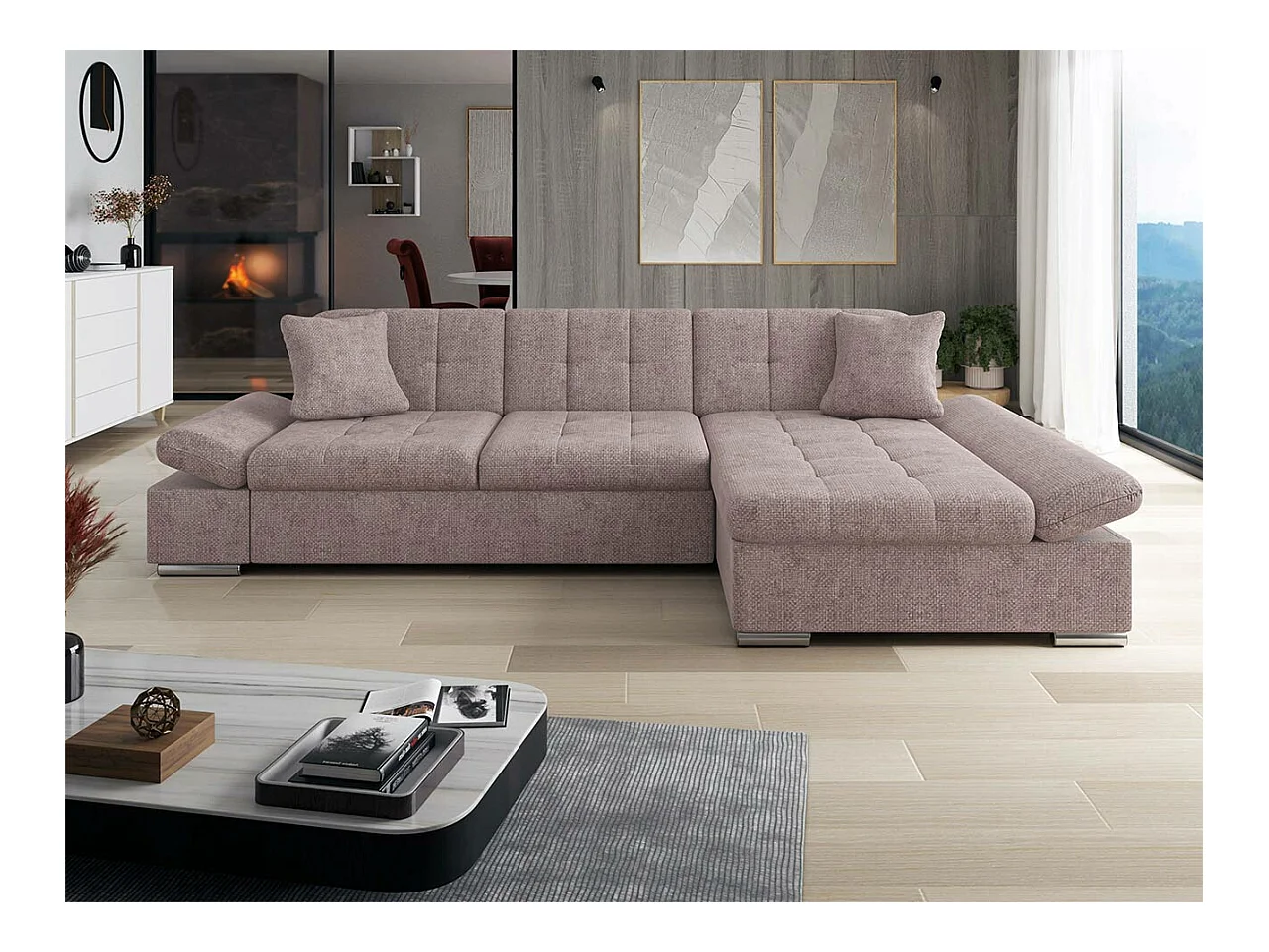 Divano angolare Comfivo 219, Nocciola, Senza, 278x161x76cm