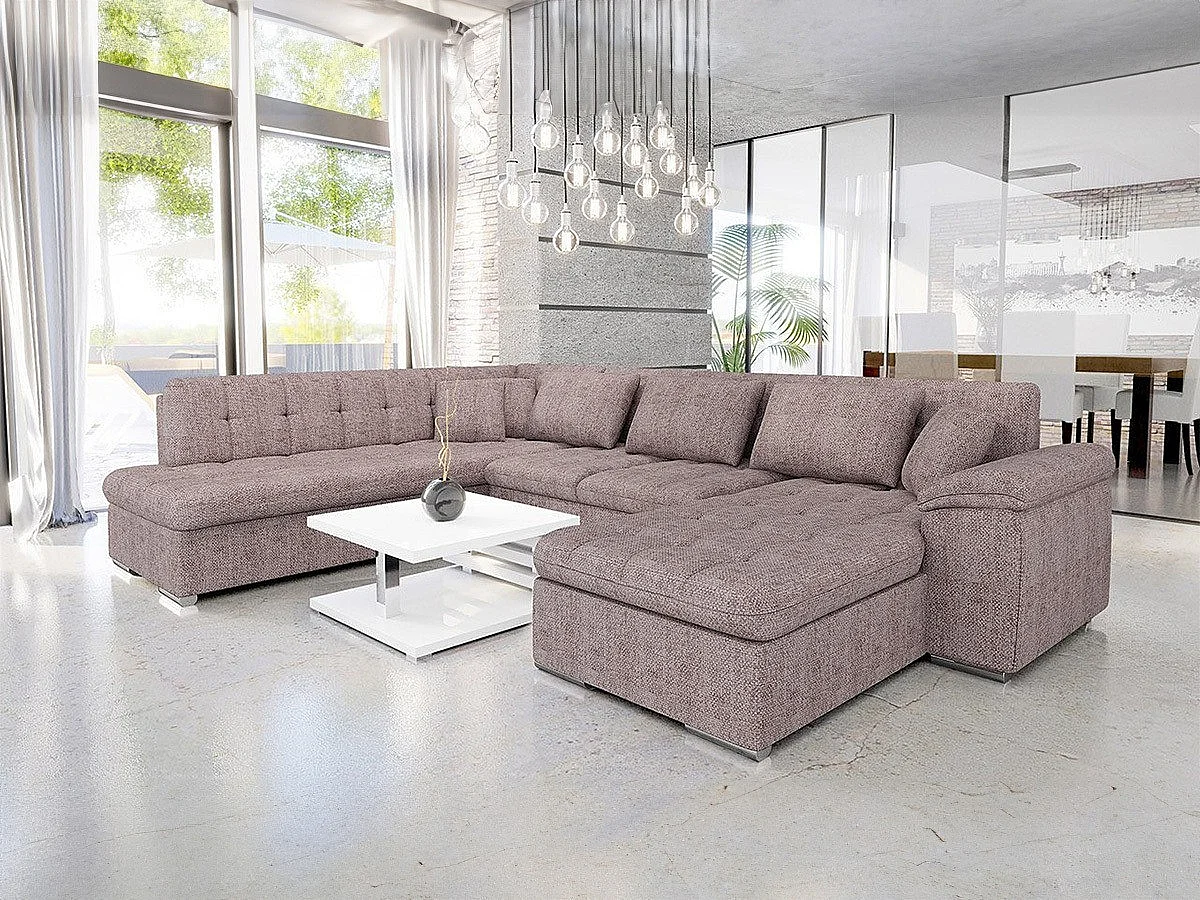 Canapé d'angle Comfivo 114, Brun clair, Fonction de couchage, Boîte de literie, 348x205cm