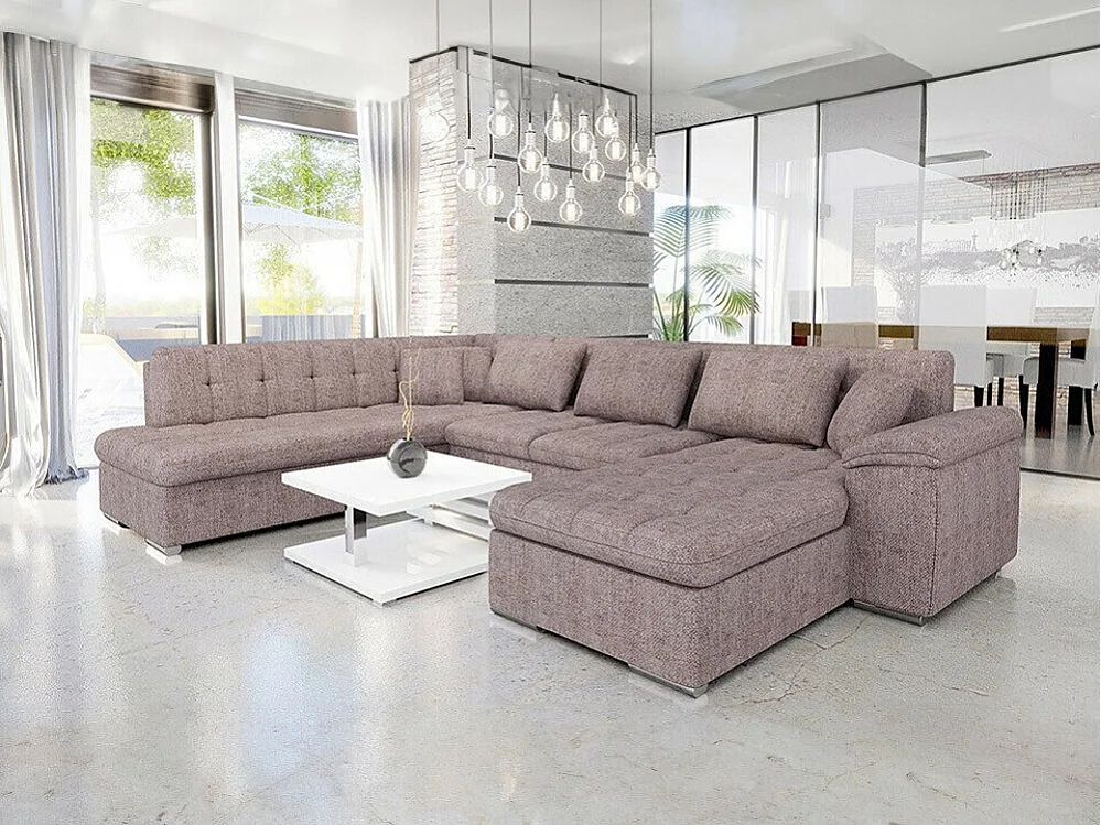 Canapé d'angle Comfivo 180, Brun clair, Fonction de couchage, 348x205x76cm