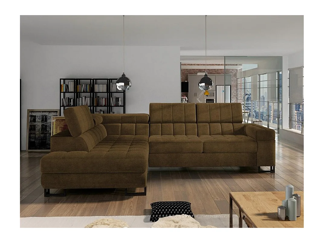 Canapé d'angle Comfivo 232, Marron, Fonction de couchage, Boîte de literie, 271x203x71cm