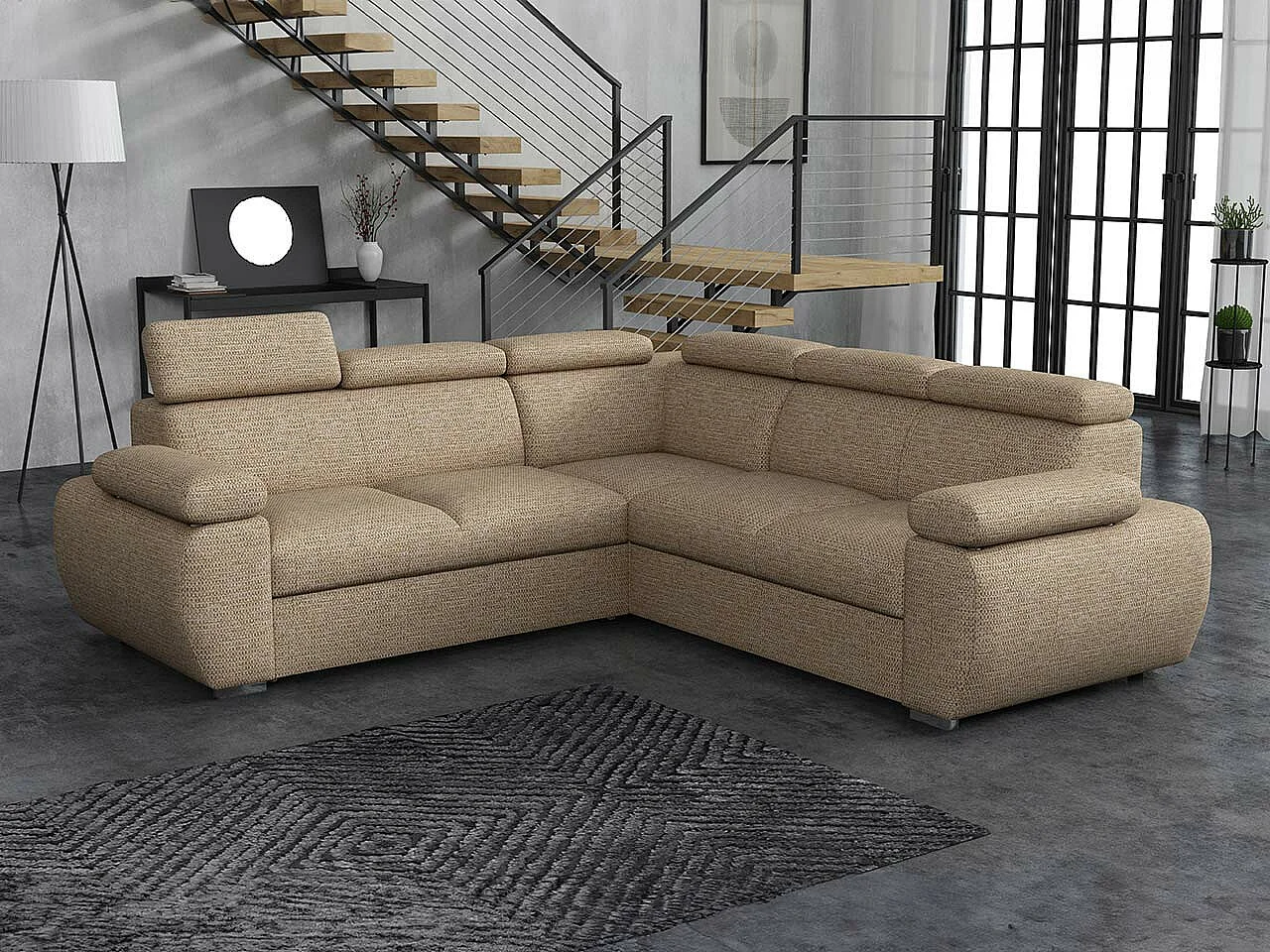 Sofá rinconero Columbus 215, De color marrón claro, Función de descanso, Almacenaje, 85cm