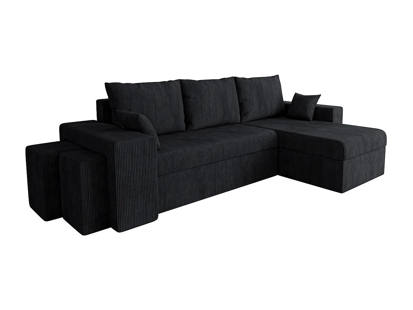 Canapé d'angle Memphis 138, Noir, Fonction de couchage, Boîte de literie, 256x139x80cm