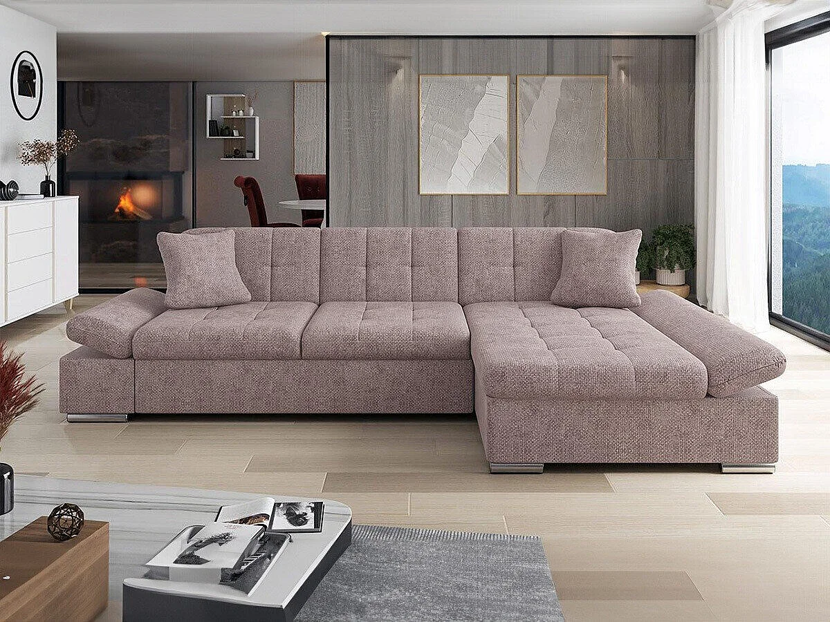 Canapé d'angle convertible 3 places en tissu brun 278x161x76 cm