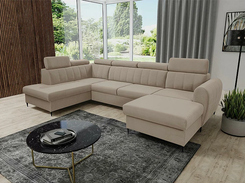 Sofá de canto Temple 128, Castanho claro, Funcionalidade de dormir