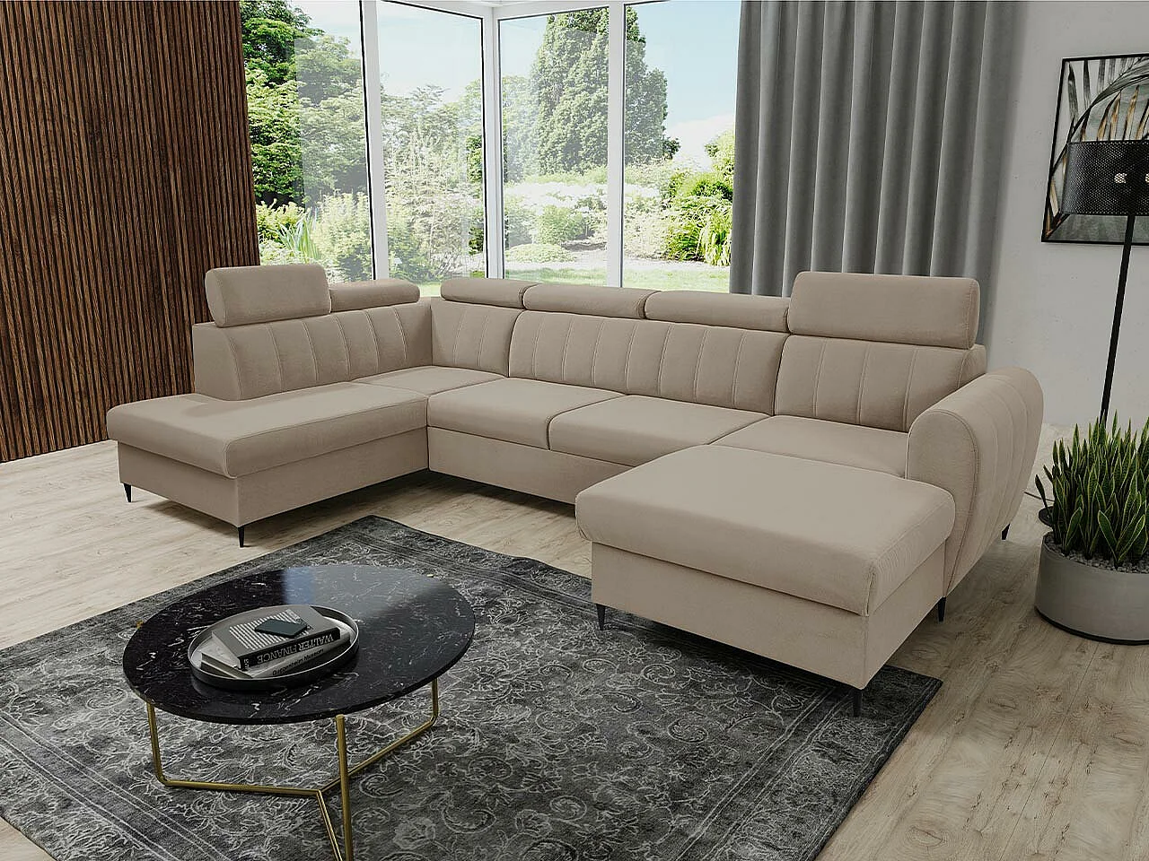 Canapé d'angle Temple 128, Brun clair, Disponible, 355x200x90cm