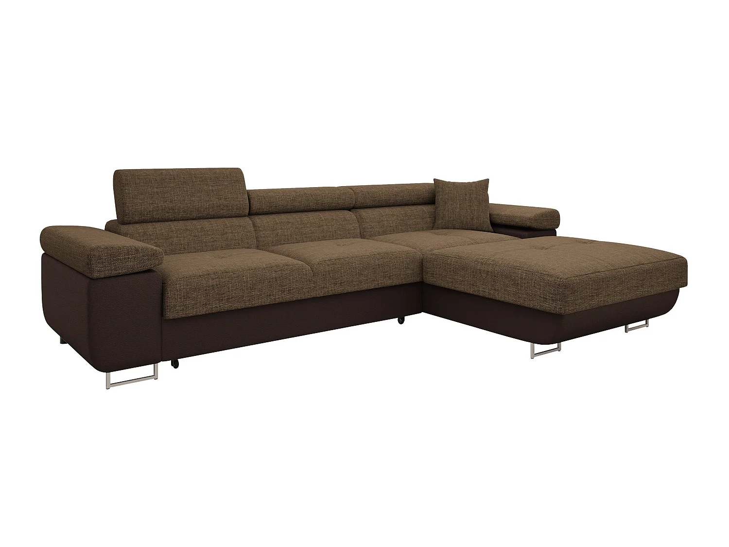 Canapé d'angle convertible 3 places en tissu marron 280x170x70 cm