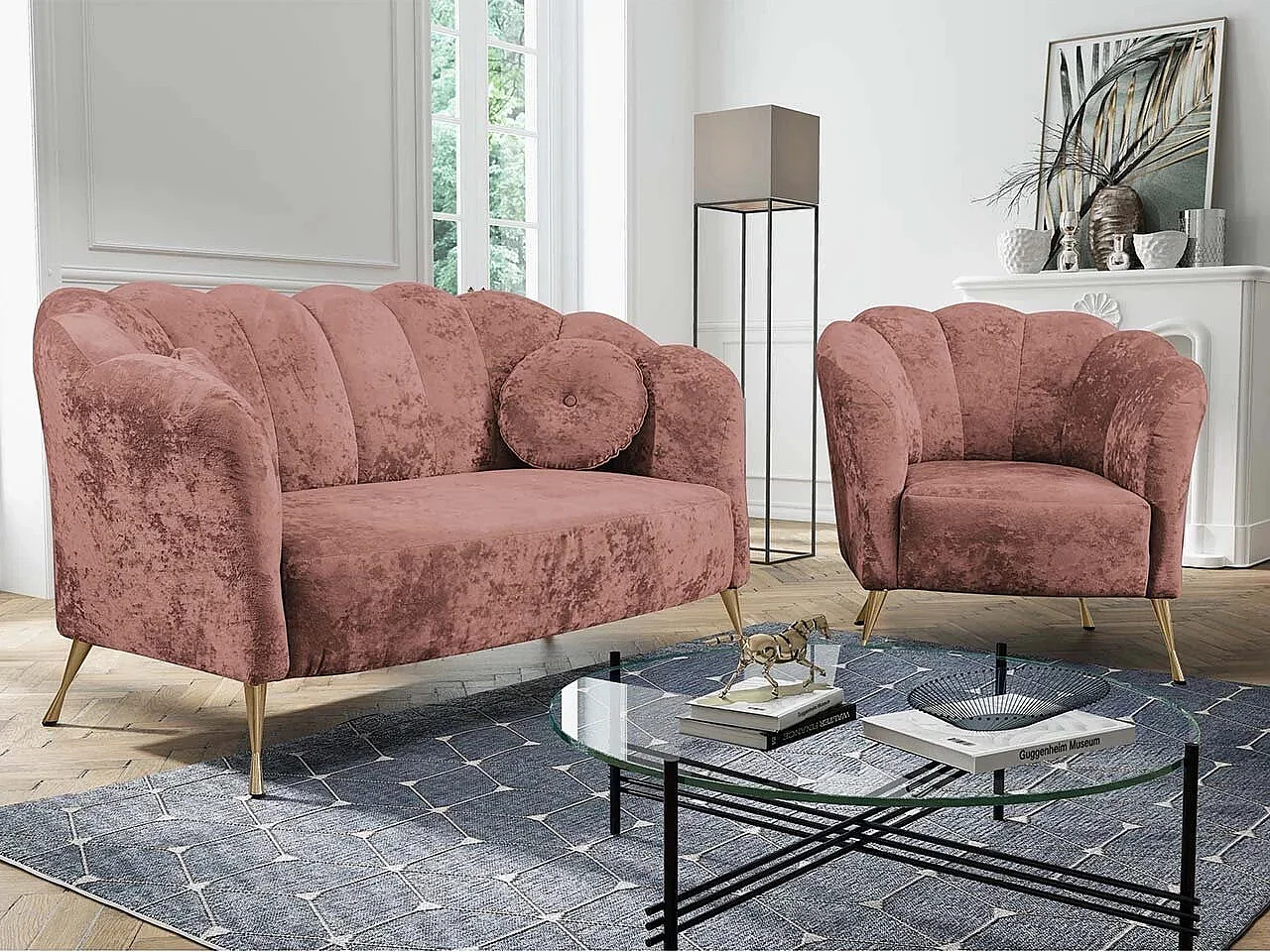Canapé Providence 151, Rose, 155x83x78cm, Tissu, Pieds: Métal