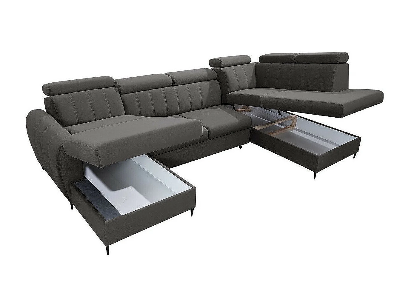 Sofá rinconero Temple 128, De color marrón claro, Función de descanso, Almacenaje, 355cm