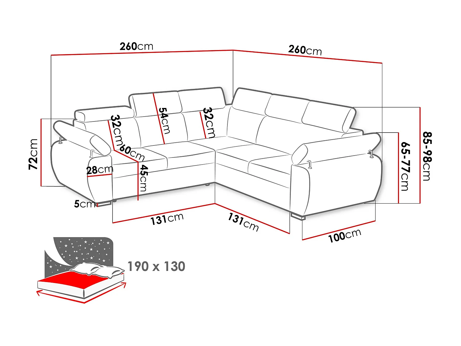 Sofá rinconero Columbus 215, Gris, Función de descanso, Almacenaje, 260x260x85cm