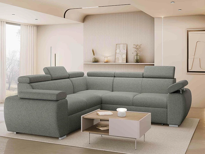 Canapé d'angle Columbus 215, Gris, Disponible, 260x260x85cm