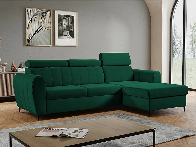 Sofá de canto Temple 126, Verde, Funcionalidade de dormir, 26x18x9cm