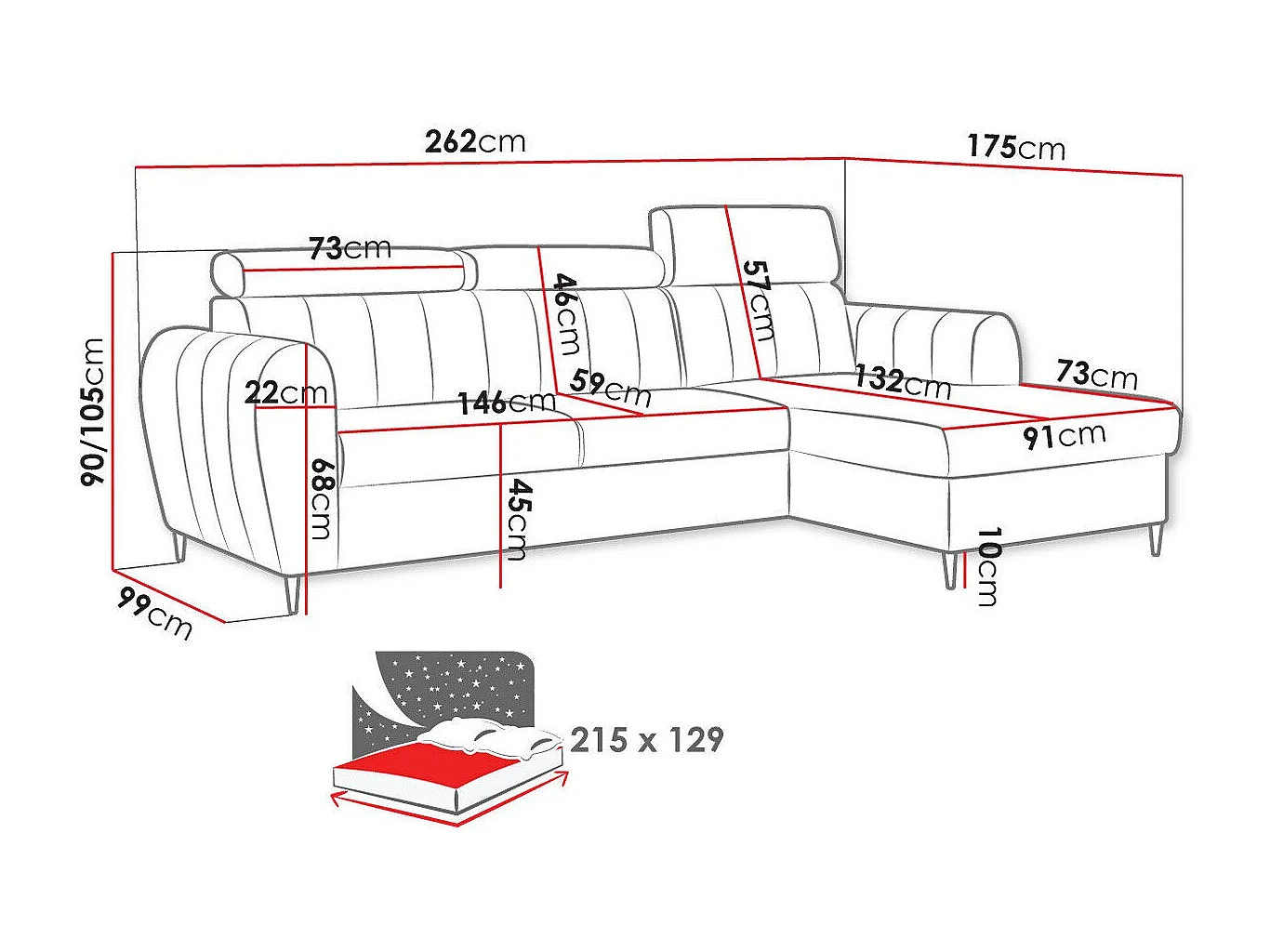 Sofá de canto Temple 126, Verde, Funcionalidade de dormir, 26x18x9cm